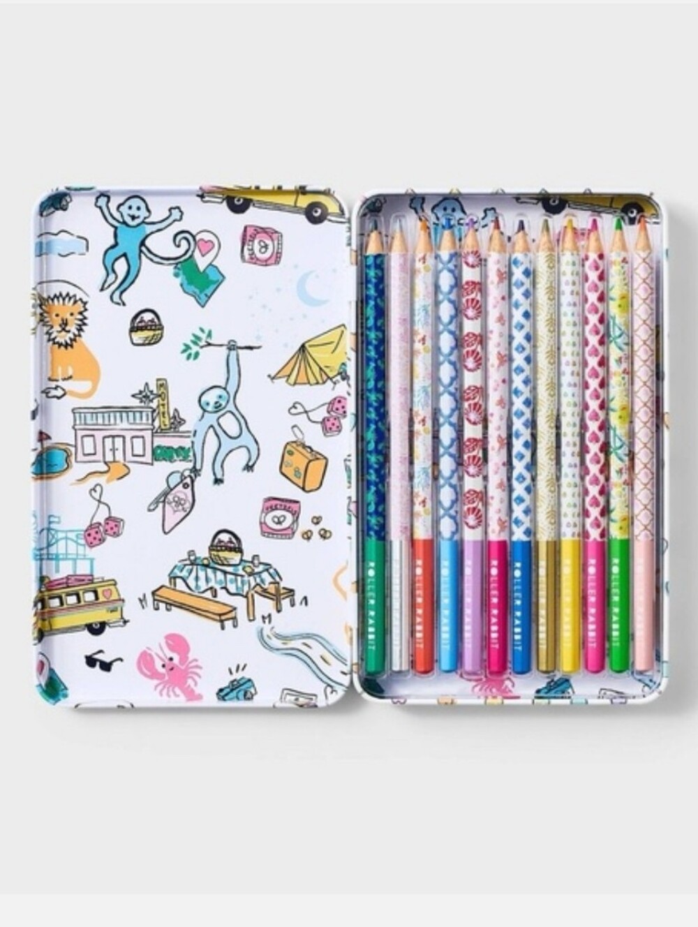 New Roller Rabbit X Target 12 Count Colored Pencil Set In Disco Heart Tin
